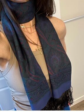 💯 Silk Scarf in Navy with Teal & Burgundy Accents